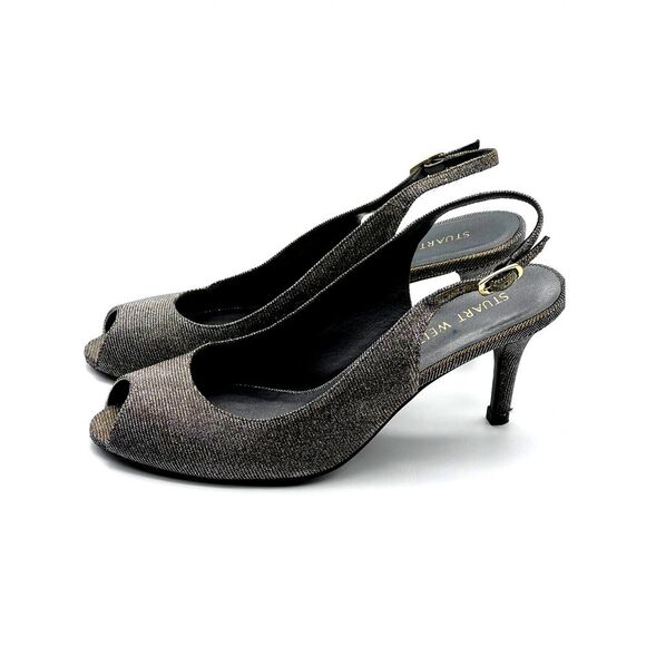 Stuart Weitzman Womens Peep Toe Slingbacks Pumps Gold Copper Size 8.5 Medium - Picture 2 of 8